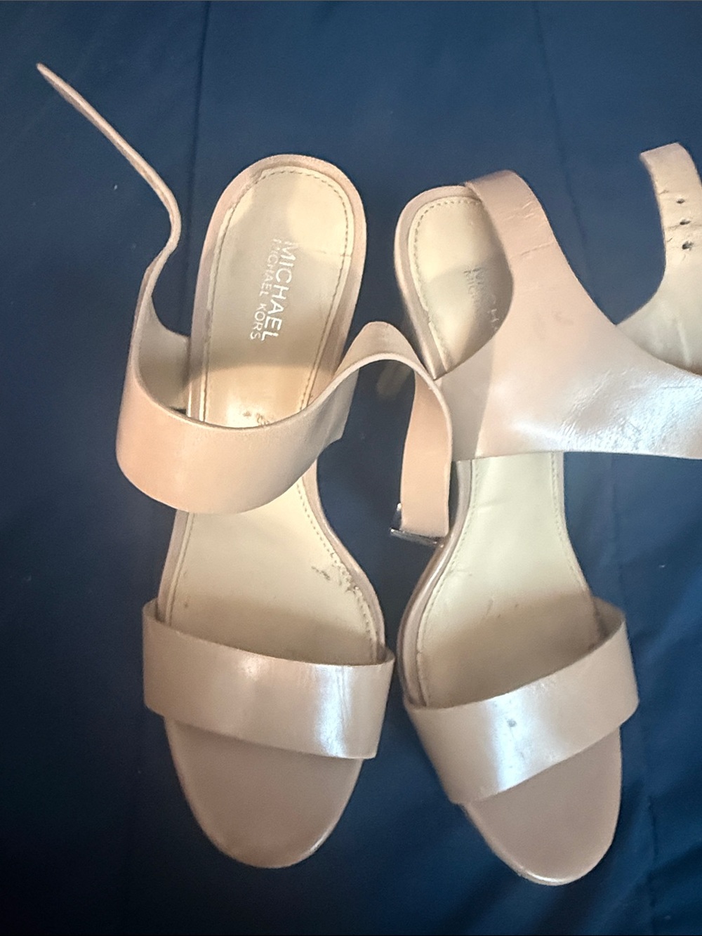 MICHAEL Michael Kors Nude Beige Leather Block Heel Sandals
